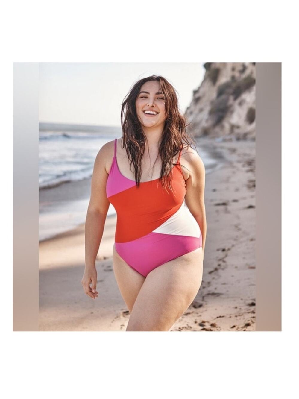 Summersalt The Marina One Piece Swimsuit pink colorblock womens 18 Long Torso